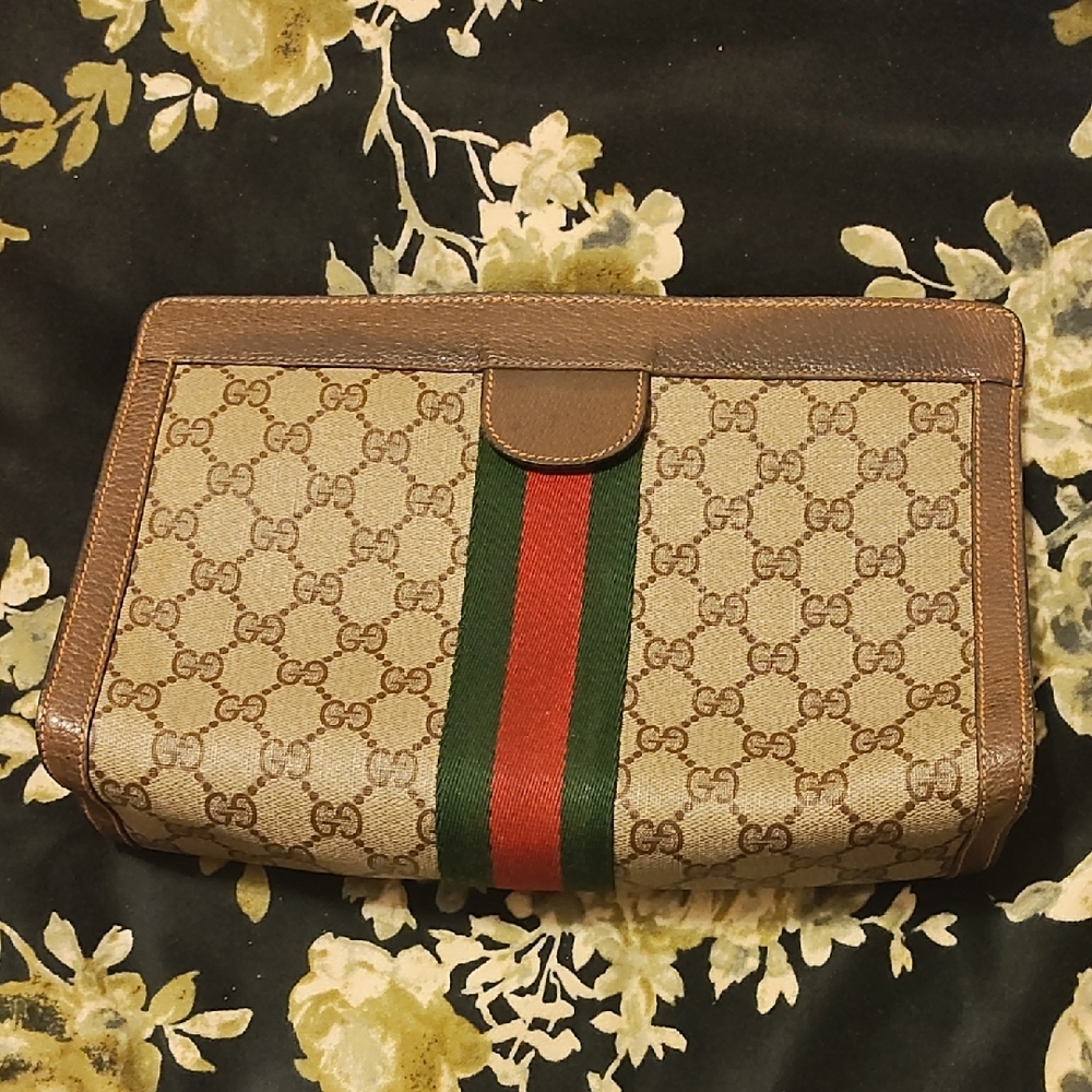 Vintage Gucci Sherry Line Beige and Brown GG Monogram Clutch - Picture 14 of 15